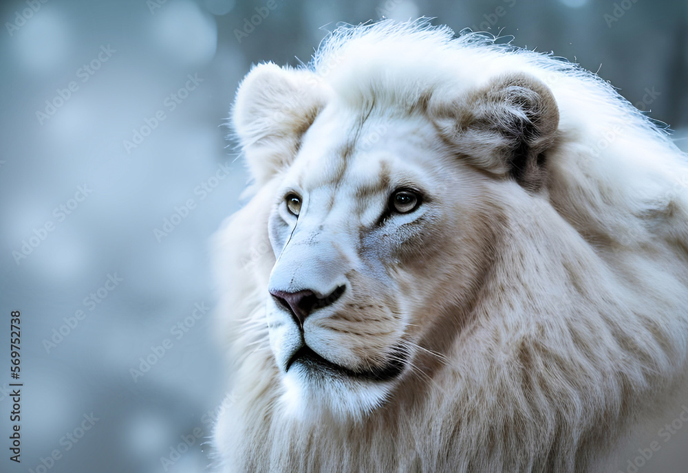 White Lion big mane animal , portrait face , 3D illustration generative ai White Lion big mane animal , portrait face , 3D illustration generative ai