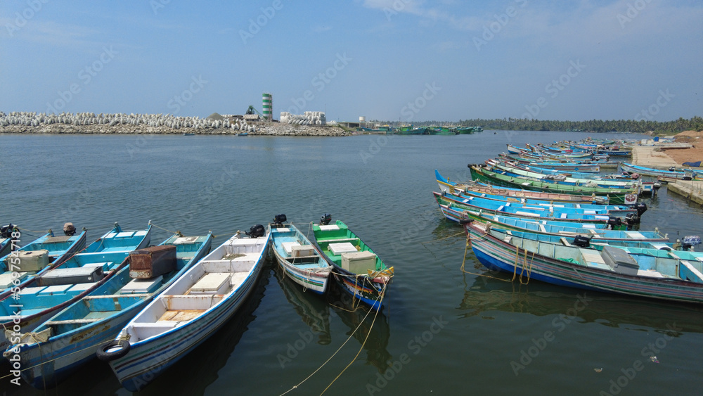 Thengapattanam fishing harbour, Kanyakumari district, Tamil Nadu coastline, seascape view