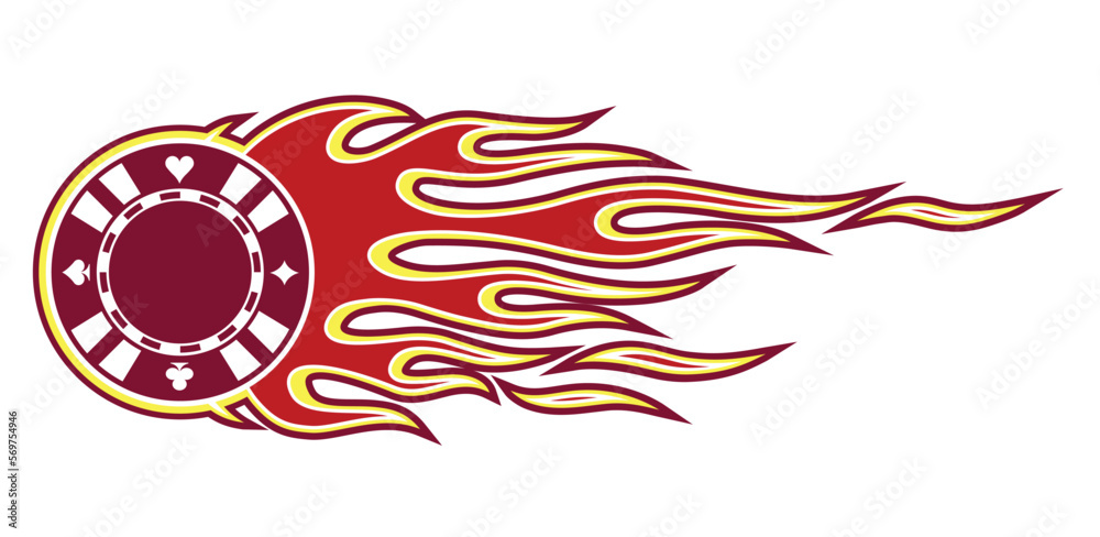 Casino poker chip in burning fire flame Poker chip vector art car vinyl sticker motorcycle and truck decal.