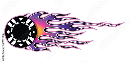 Casino poker chip in burning fire flame Poker chip vector art car vinyl sticker motorcycle and truck decal.