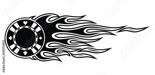 Casino poker chip in burning fire flame Poker chip vector art car vinyl sticker motorcycle and truck decal.