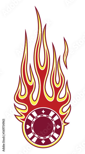 Poker chip vector image with tribal fire flame Casino chip car sticker motorcycle decal and sports logo template.