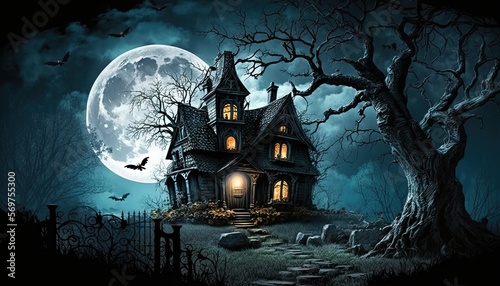 Haunted House with a Full Moon
