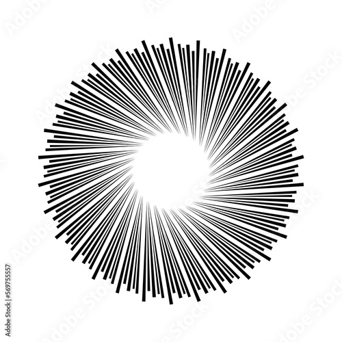 Black vector speed lines in circle form. Geometric art. Starburst. Sun rays. Design element for border frame  social media  emblem  badge  round logo  tattoo  web pages  prints  template  pattern