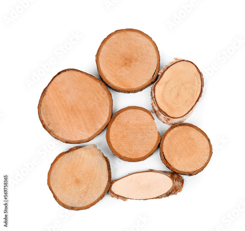 Decorative wooden cuts on white background