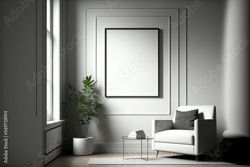 Photo frame in living room minimalist design  Made by AI Artificial intelligence