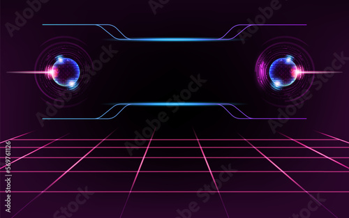 Abstract digital background concept of Future digital technology metaverse with Synthwave wireframe net illustration and neon light effect. Vector eps10