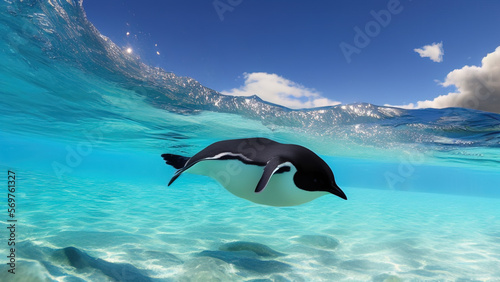 penguin swimming in the ocean, the environment, Generative AI