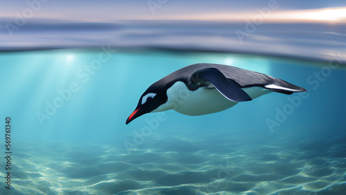 penguin swimming in the ocean  the environment  Generative AI