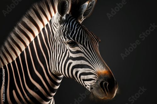 zebra face isolated on black background  African zebra portrait  wildlife animal zoo poster  Africa national park mammal