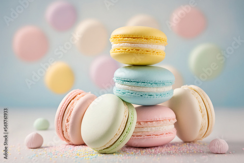 Traditional french macaroon set, pastel colors macaron dessert, sweet tasty cakes photo