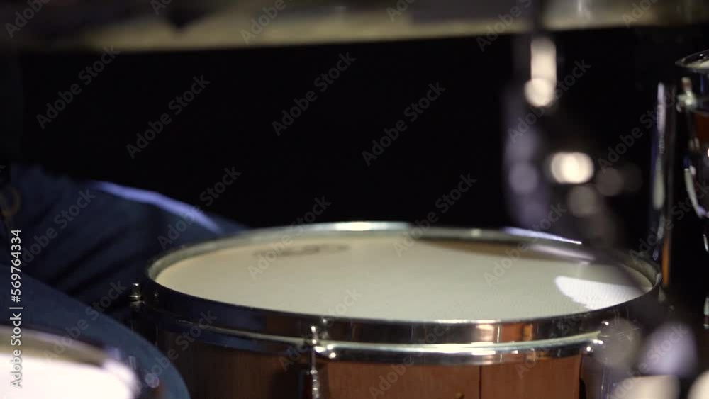 A Drummer Plays Music On Drumsplate At The Stage - Close Up A Drummer Plays Music On Drumsplate At The Stage - Close Up