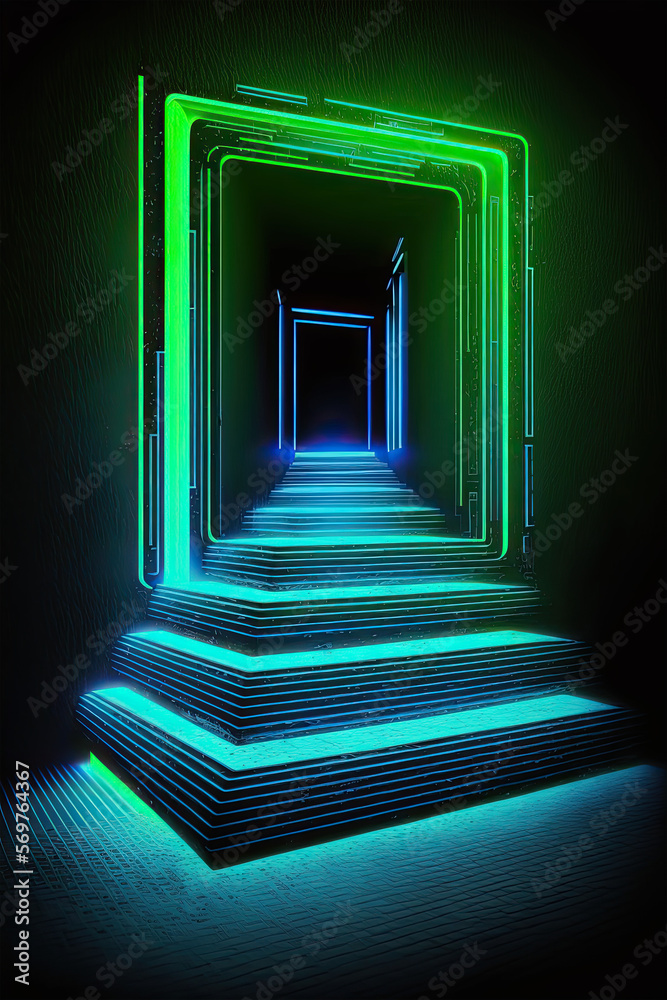 Light up neon event entrance with lightup steps, metal, architecture