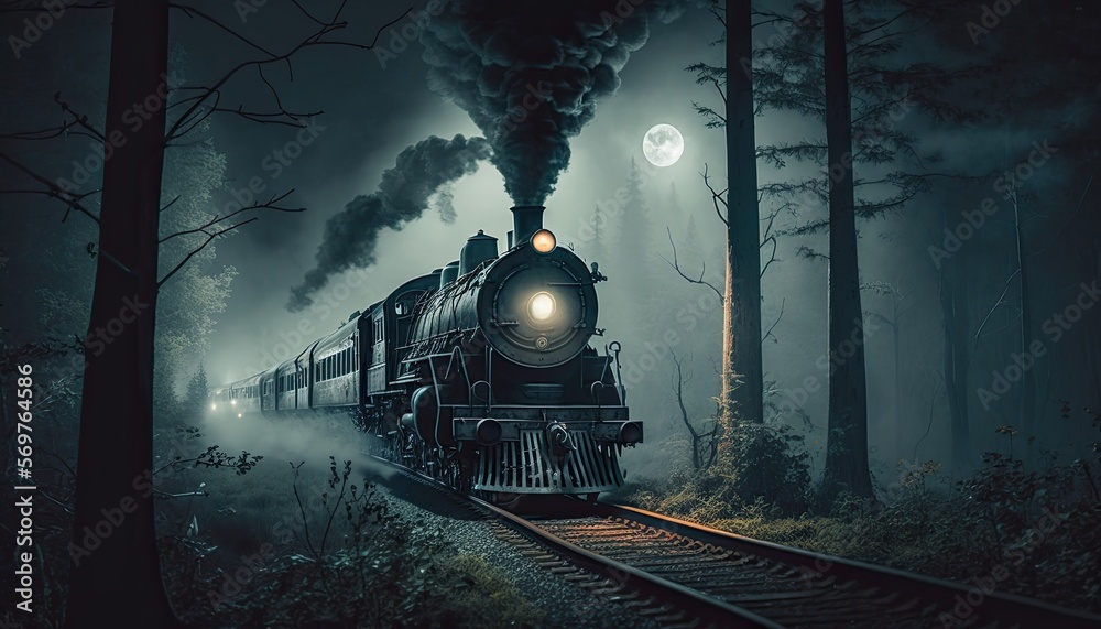 © Garrett - Train passing trees at night