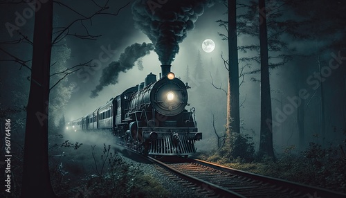 Fotografia Train passing trees at night