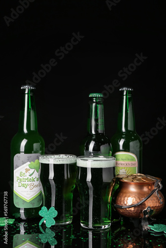 Glasses, bottles of beer an...