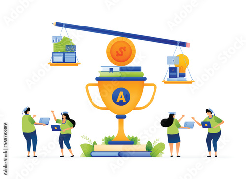 Vector illustration of brighter future investing in outstanding scholars. Supporting scholarships for top performers. Investing in next youth generation. Can use for ad, poster, campaign, website, app
