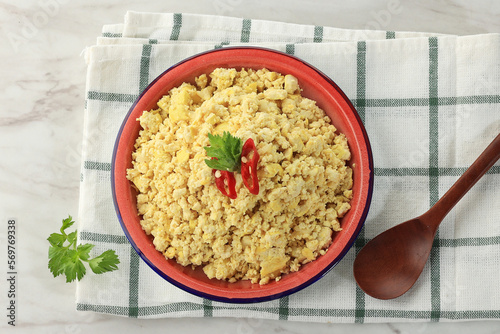 Tahu Bubuk or Tahu Bubuk, Crushed Tofu with Egg and Spiced. photo