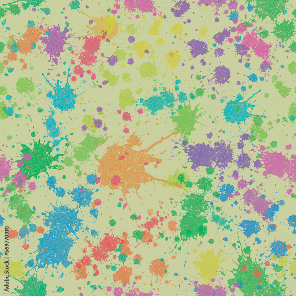 Colorful multicolor splashes with yellow background seamless pattern