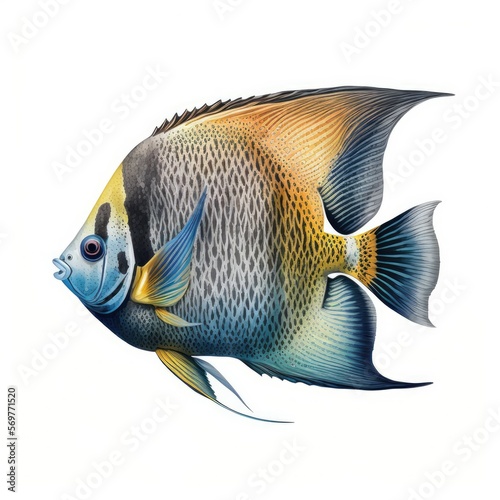 Angelfish on white background, Illustration, Generative AI © Purple Penguin GFX