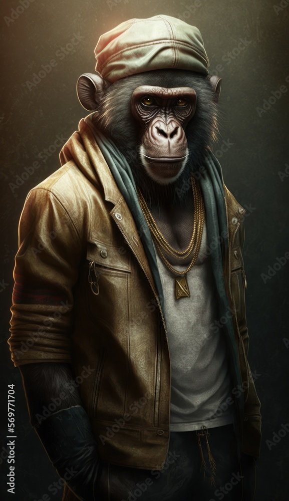 Photo Shoot of King of the Streets:A Majestic Baboon Animal Rocked in Hip Hop Streetwear Fashion like Men, Women, and Kids (generative AI) Photo Shoot of King of the Streets:A Majestic Baboon Animal Rocked in Hip Hop Streetwear Fashion like Men, Women, and Kids (generative AI)