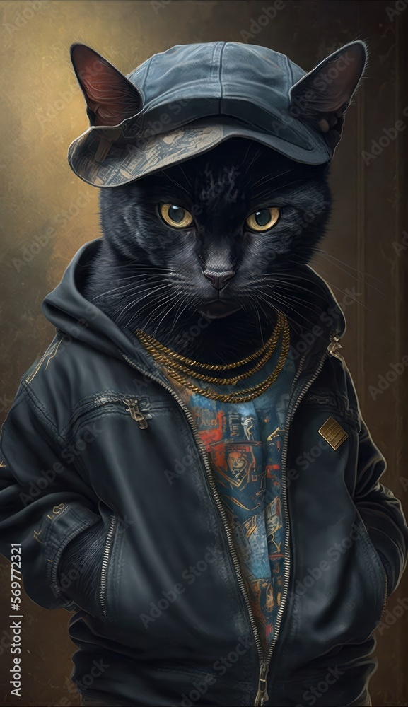 Photo Shoot of King of the Streets:A Majestic Bombay Animal Cat Rocked in Hip Hop Streetwear Fashion like Men, Women, and Kids (generative AI) Photo Shoot of King of the Streets:A Majestic Bombay Animal Cat Rocked in Hip Hop Streetwear Fashion like Men, Women, and Kids (generative AI)