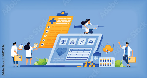 Vector illustration of Revolutionizing Healthcare with Digital Technology. Doctors Monitoring Patient Progress from Hospital Laptop. can use for ad, poster, campaign, website, apps, social media
