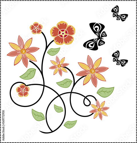 flowers and black butterflies photo