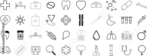 Medical vector icon set. Line icons, sign and symbols in flat linear design of medicine