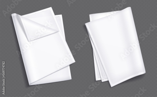 White kitchen towel, fabric napkin, tablecloth or handkerchief. Blank folded linen towels isolated on transparent background, vector realistic illustration