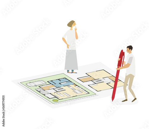 マイホームの間取りを考える夫婦