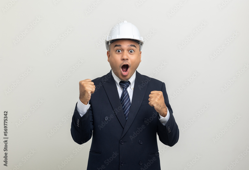Businessman manager owner real estate on isolated white background. Cooperation of architect designer. Engineer with safety helmet checking at working construction site Businessman manager owner real estate on isolated white background. Cooperation of architect designer. Engineer with safety helmet checking at working construction site