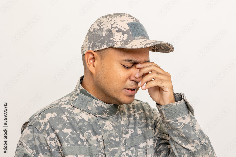 Stressed depressed crying lose war Asian man special forces soldier against on isolated. Commander Army soldier military defender of the nation in uniform standing in studio white background Stressed depressed crying lose war Asian man special forces soldier against on isolated. Commander Army soldier military defender of the nation in uniform standing in studio white background