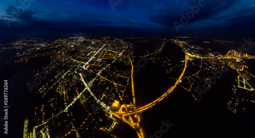 Kaluga, Russia. Gagarin interchange. Gagarinsky bridge. Night city. Aerial view photo