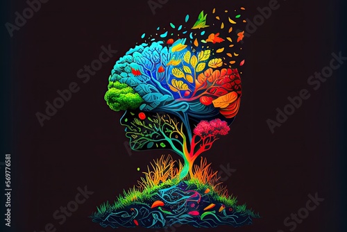 tree brain leaf vector creative illustration, generative by AI