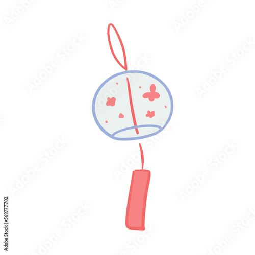 Hand drawn cute glass furin artwork, Japanese traditional wind chime