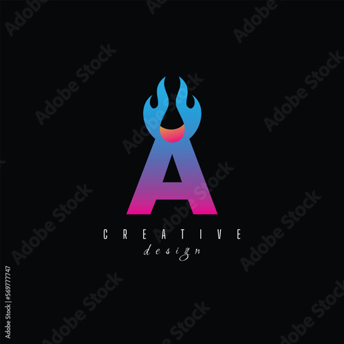 fire and letter A character, letter, syllable logo