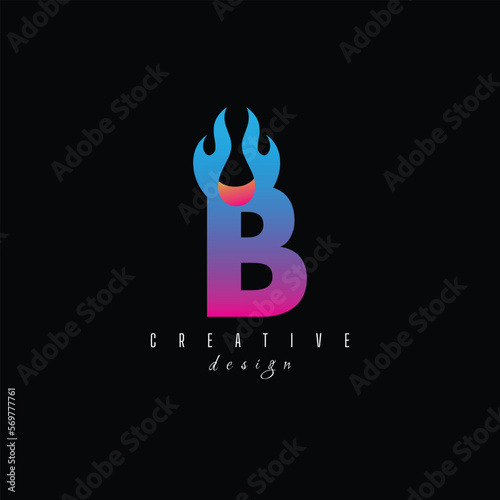 fire and letter B character, letter, syllable logo