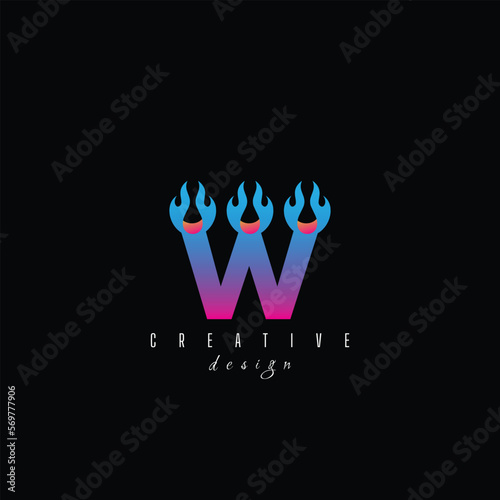 fire and letter W character, letter, syllable logo