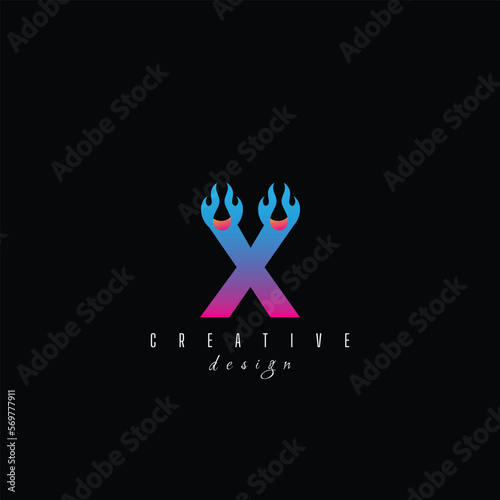 fire and letter X character, letter, syllable logo