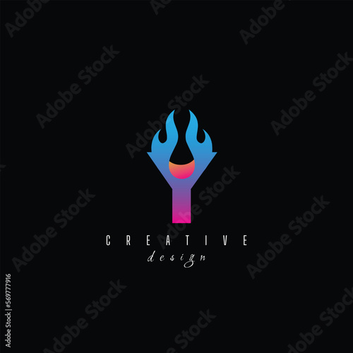 fire and letter Y character, letter, syllable logo