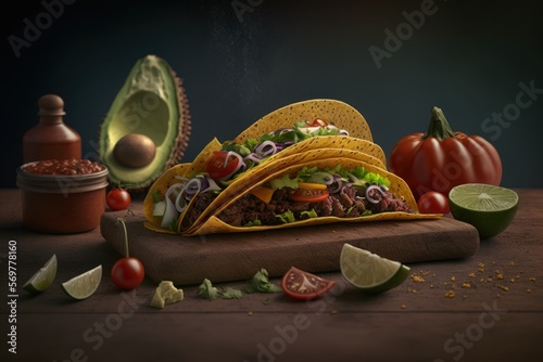 Tacos. Illustration. 3D Render. Created with Generative AI