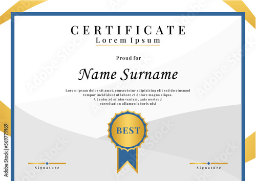 certificate design in blue and gold color for charter award