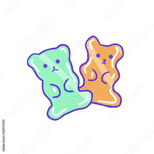 Hand drawn aesthetic cute green and orange gummy bears