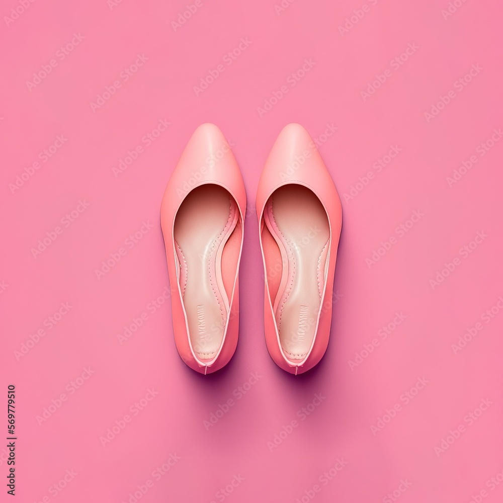 simple pink shoe heels n a pink flat Background, clean and minimalist generative ai