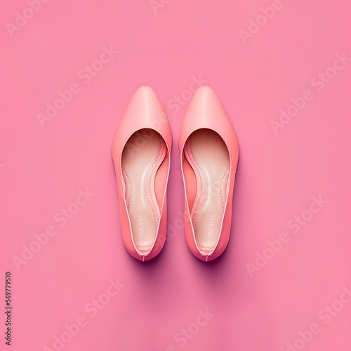 simple pink shoe heels n a pink flat Background, clean and minimalist generative ai