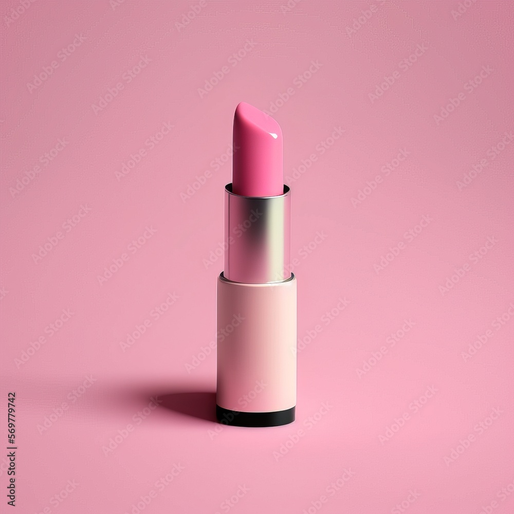 simple pink lipstick on a pink flat Background, clean and minimalist generative ai