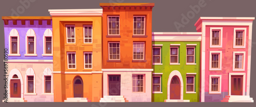 Cartoon city street vector isolated on background. Mayfair district in London, buildings illustration for horizontal banner or advertising. Neighborhood cityscape element