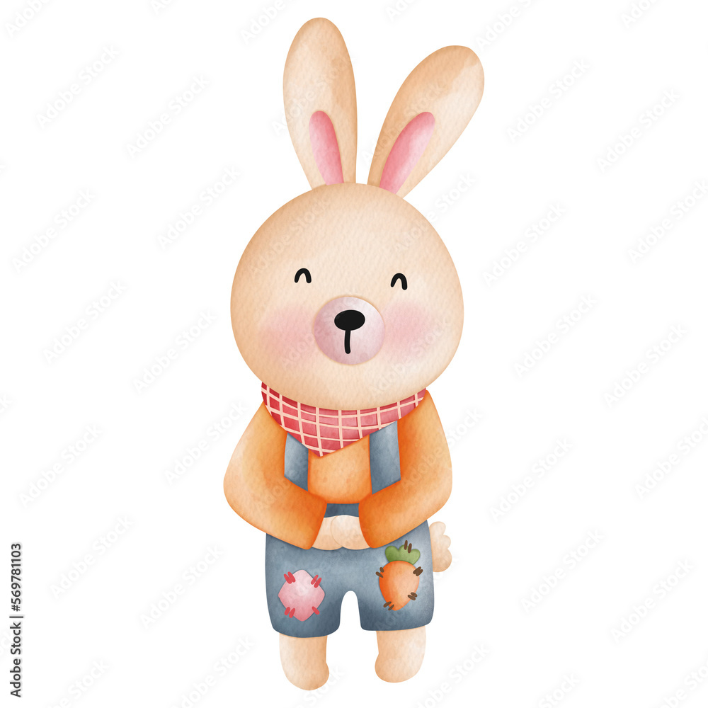 Watercolor Easter Rabbit Animal Farmer, Easter Elements, Easter farm concept Watercolor Easter Rabbit Animal Farmer, Easter Elements, Easter farm concept
