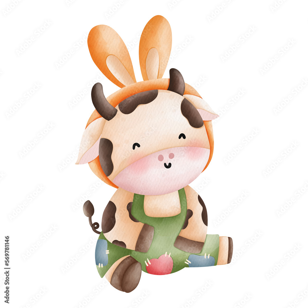 Fototapeta premium Watercolor Easter Rabbit Animal Farmer, Easter Elements, Easter farm concept